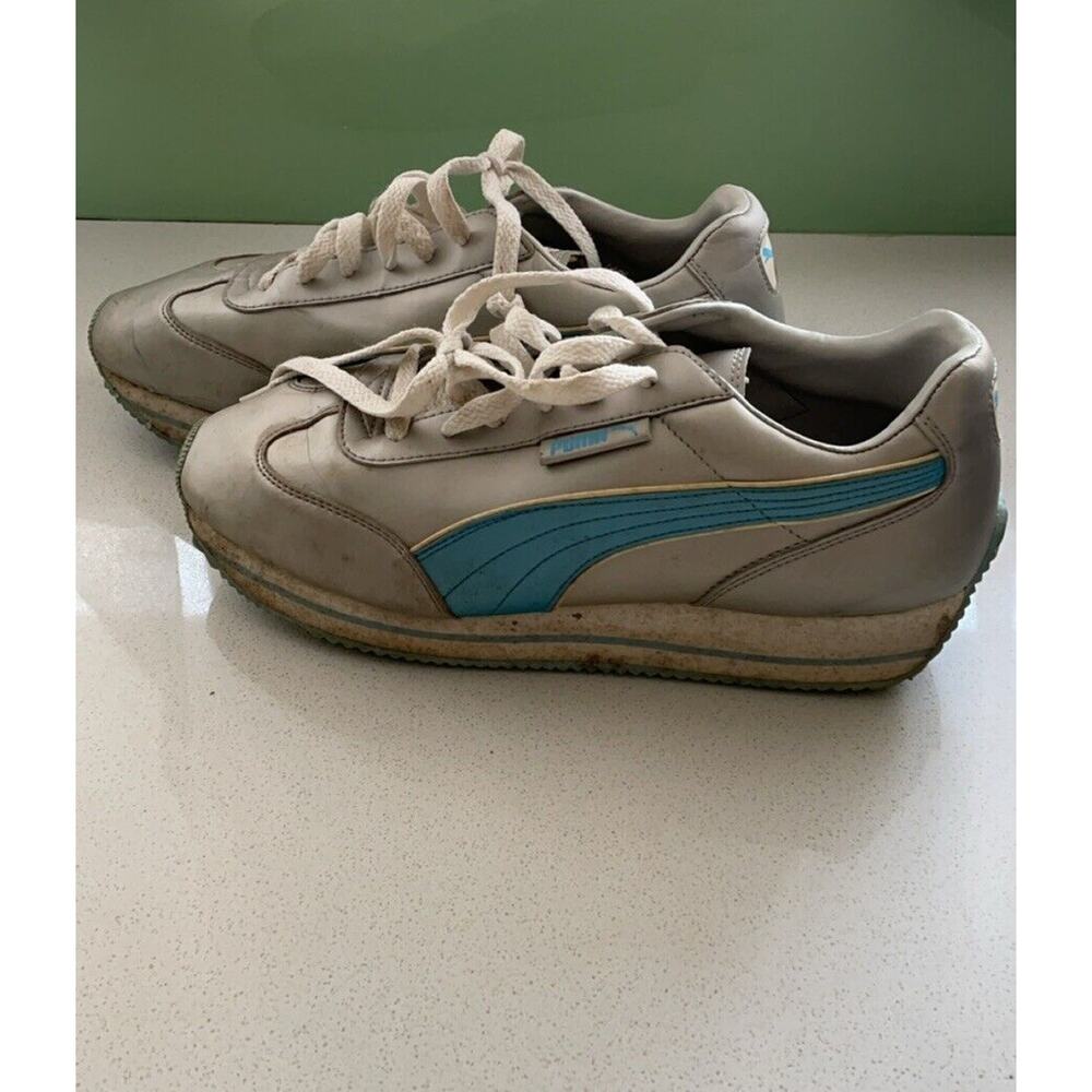 Puma Womens Sneaker Silver/Blue Lace Up Walking Shoe Size 10